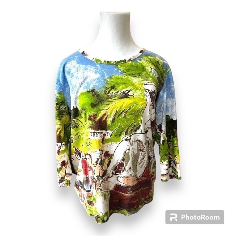 Michael Leu sweater top 100% cotton art to wear size S crewneck artistic knit‍‍‍